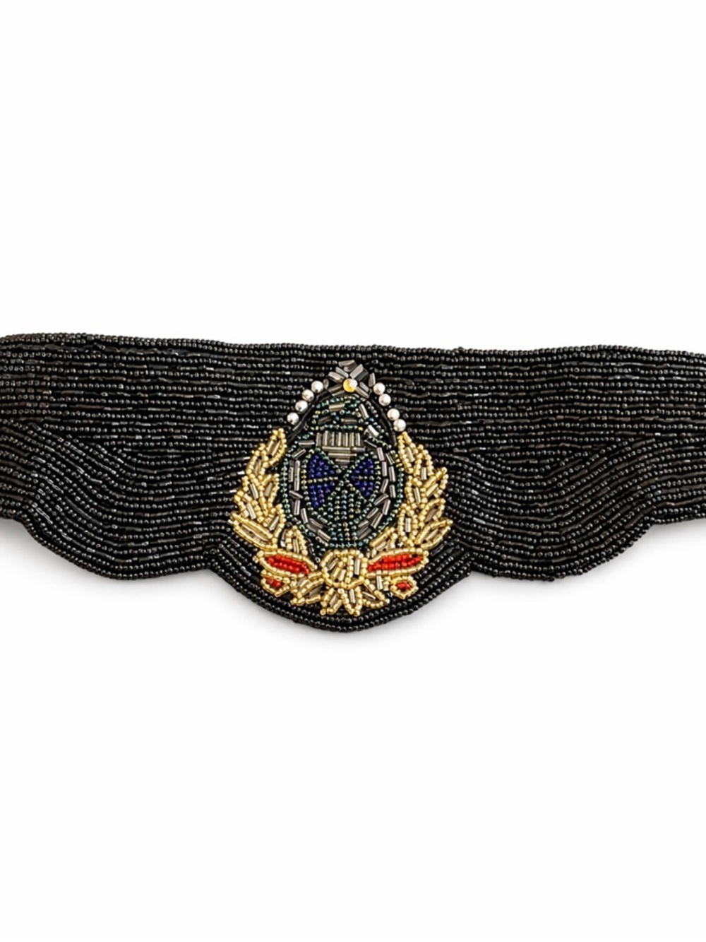Milor Beaded Scarab Stretch Belt Black Gold Egyptian Revival M